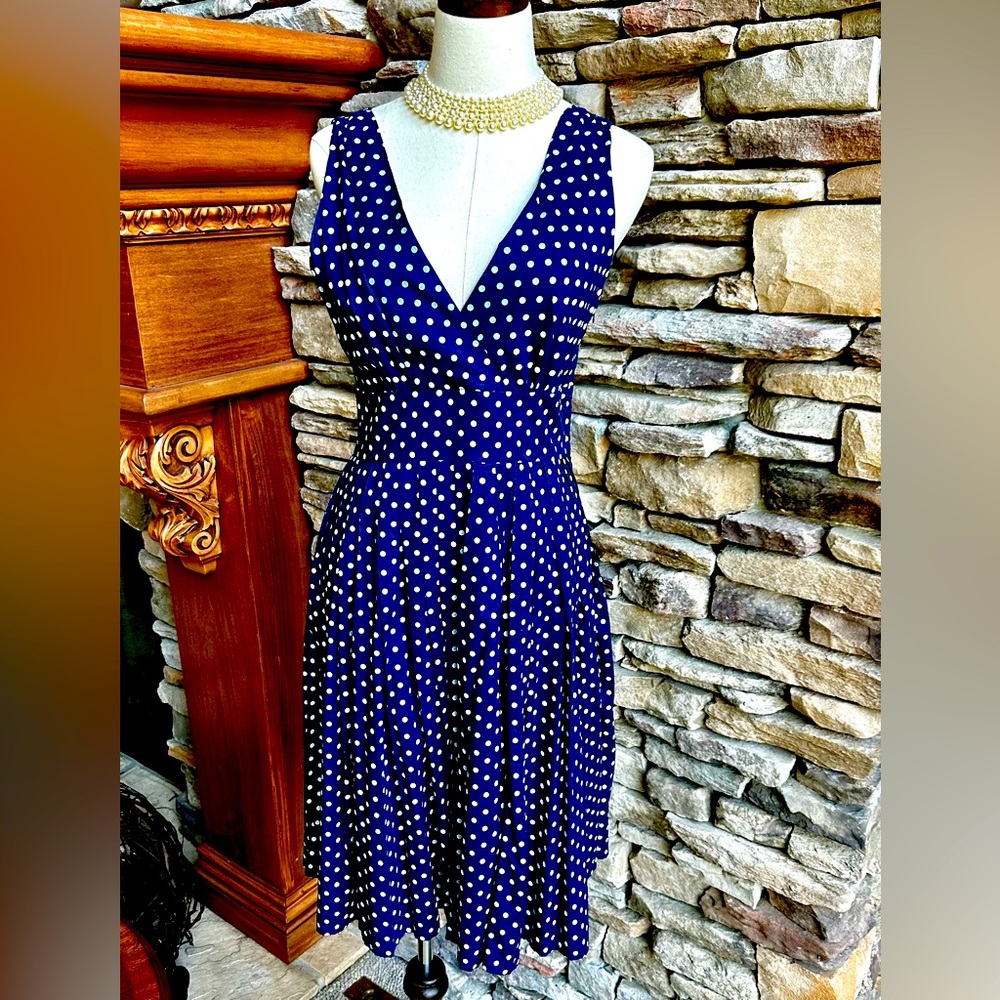 “PRETTY WOMAN” INSPIRED POLKA DOT KENTUCKY DERBY/POLO MATCH TEA LENGTH DRESS, SM